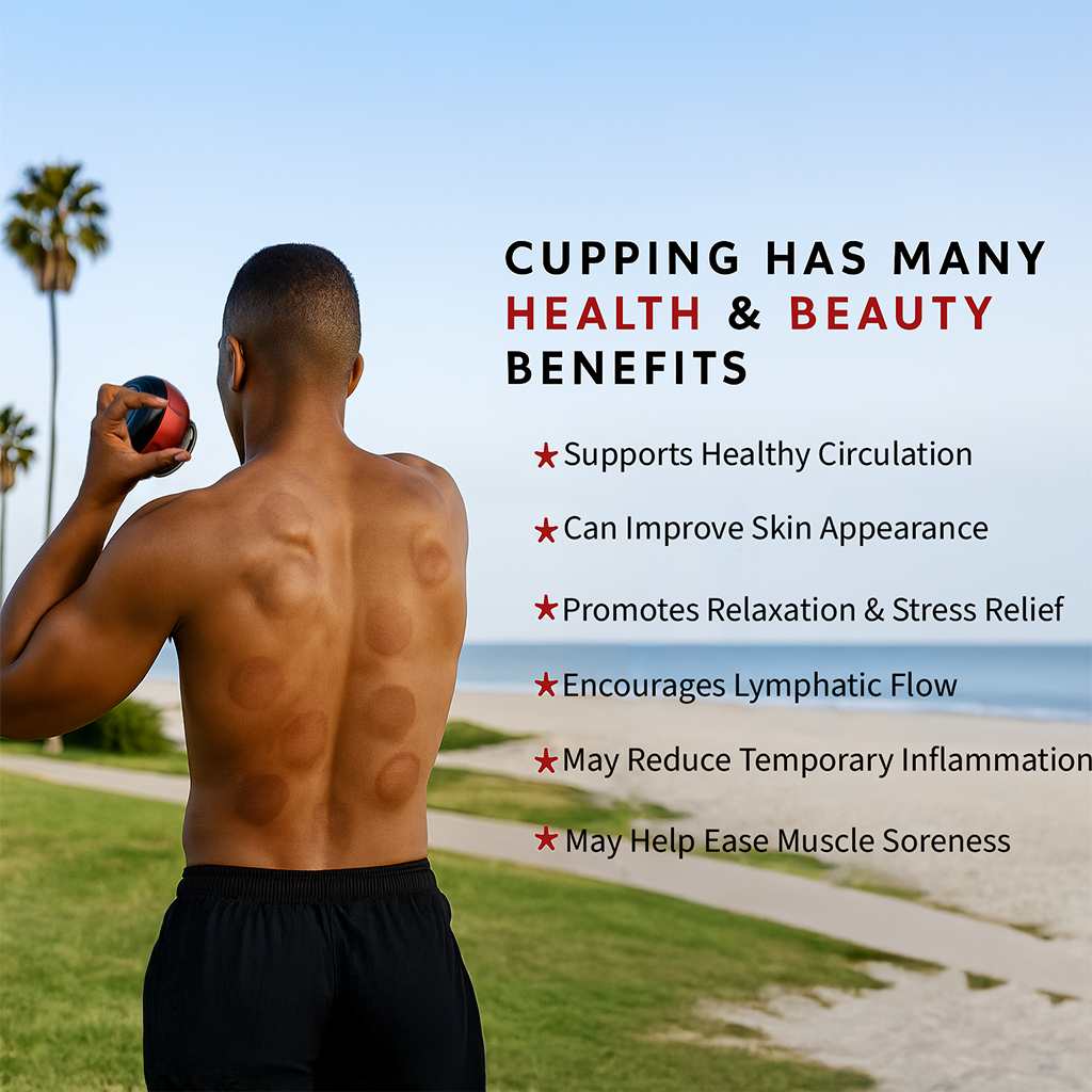 Lifestyle photo of RellaCup™ being used on back during morning routine